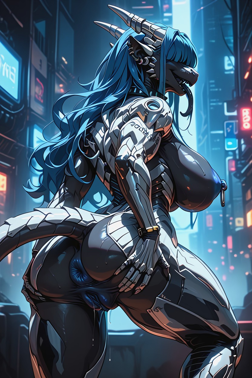 Thick Loose Collar, Massive Puffy Anus, Long Blue Hair Mane Furry AI Porn