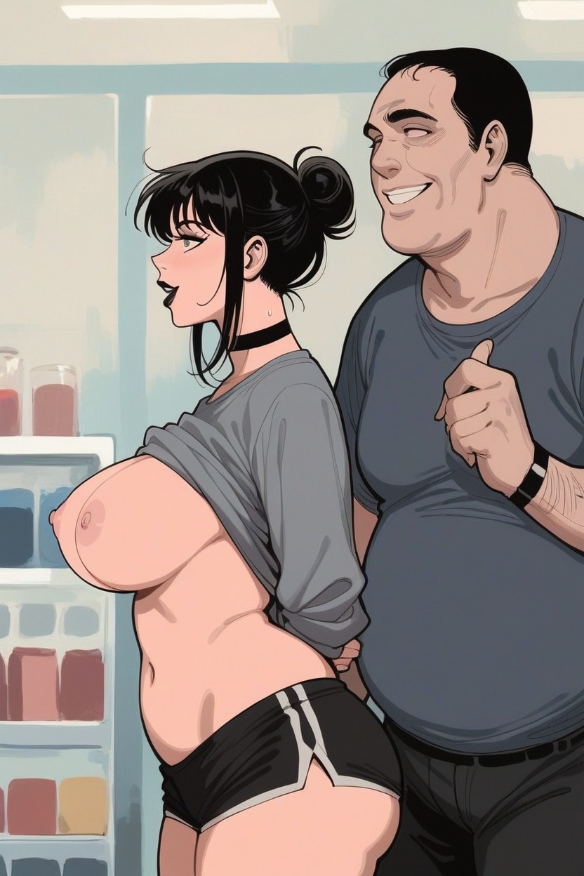 Pink Nipples, American, Hair Bun Hentai AI Porn