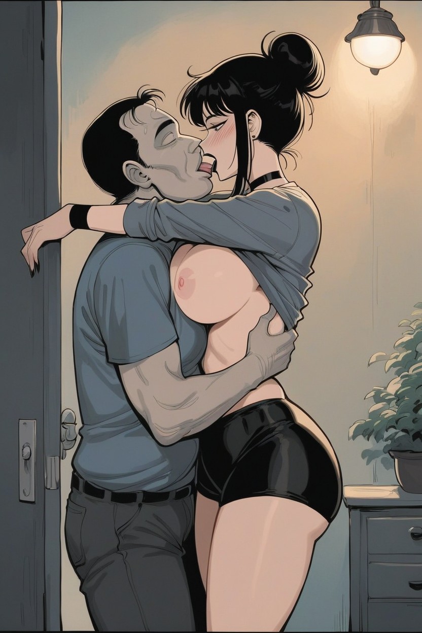 Hair Bun, Open Mouth, Lewdua Artstyle Hentai AI Porn