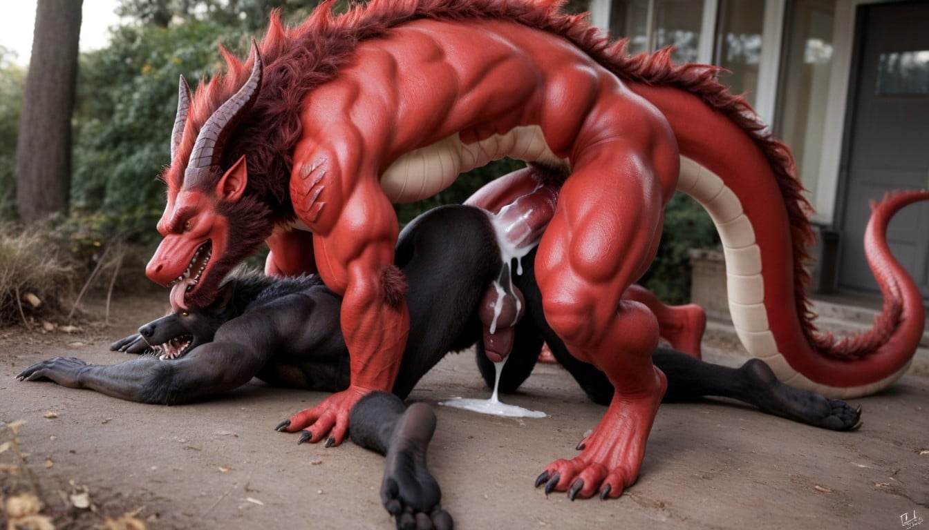 Gay Sex, Full View, Gigantic Red Dragon Filling The Werewolf With Cum AI Gay Porn