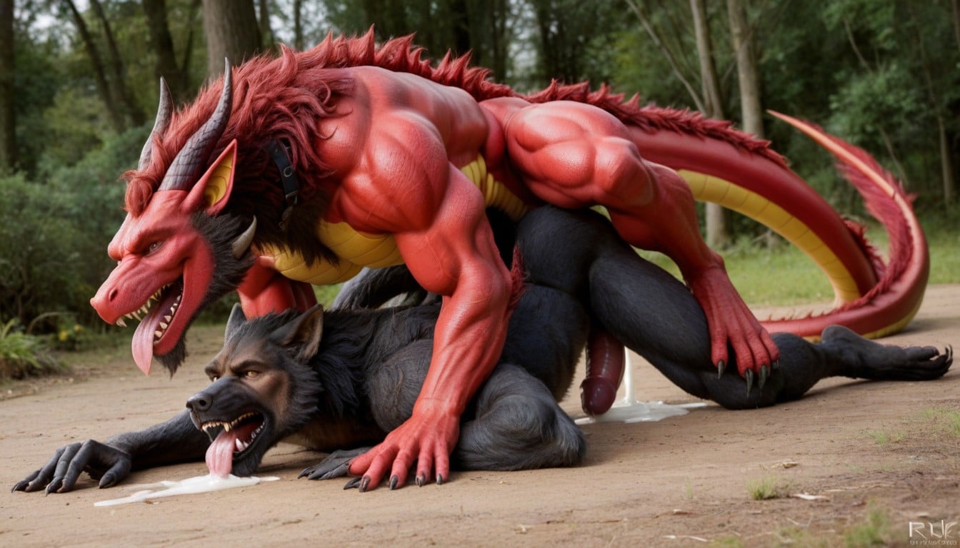 Uhd, Side View, Oversized Dragon Fuck Werewolf In The Ground AI Gay Porn