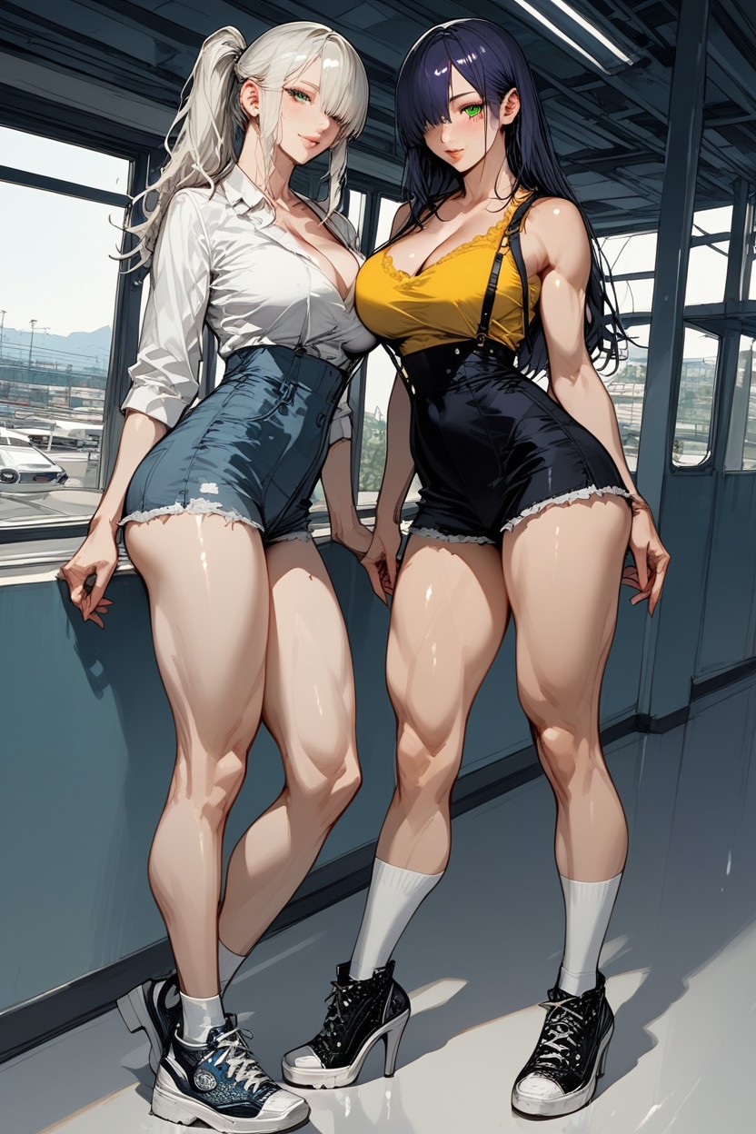 Kising Blushing, Floral Pattern On Dress, High Heels Hentai AI Porn