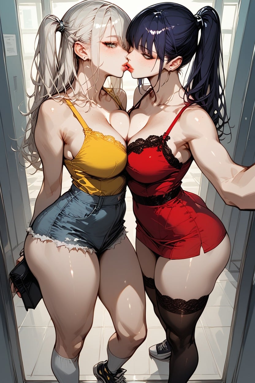 Sneakers, Rounded Ass, Bangs Beside Her Face Hentai AI Porn