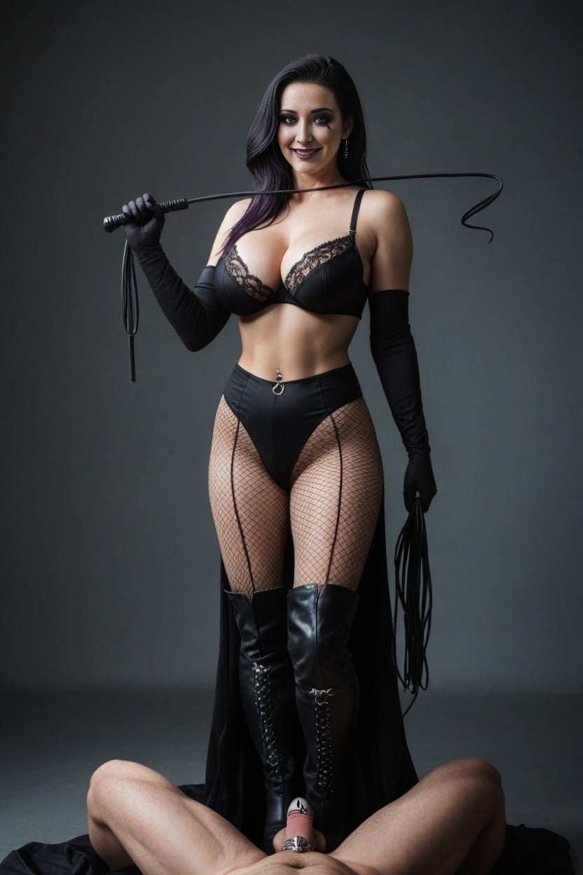 18+, Purple Lipstick, Long Black Hair AI Porn