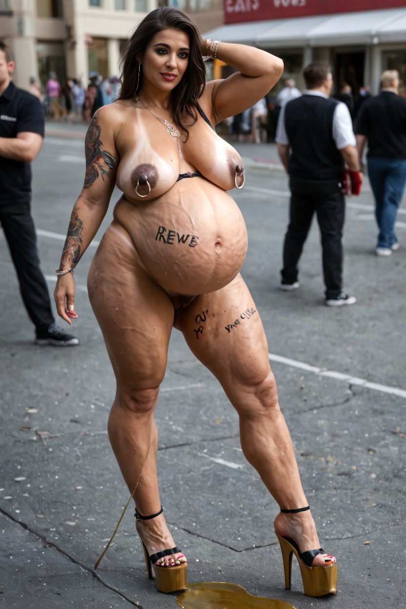 Happy, People Around, Breasts With Stretch Marks AI Porn