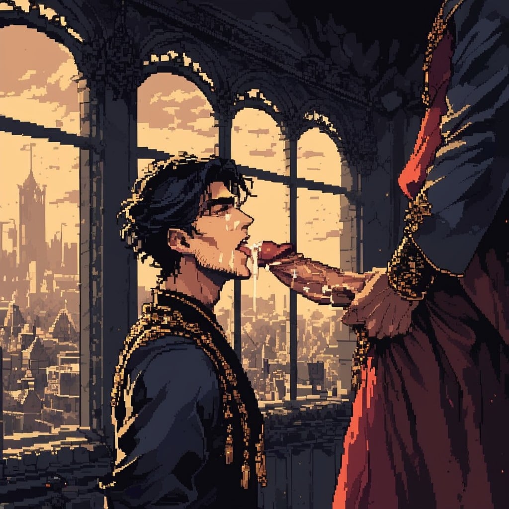 Biting Lip, Dusk, On His Knees AI Gay Porn