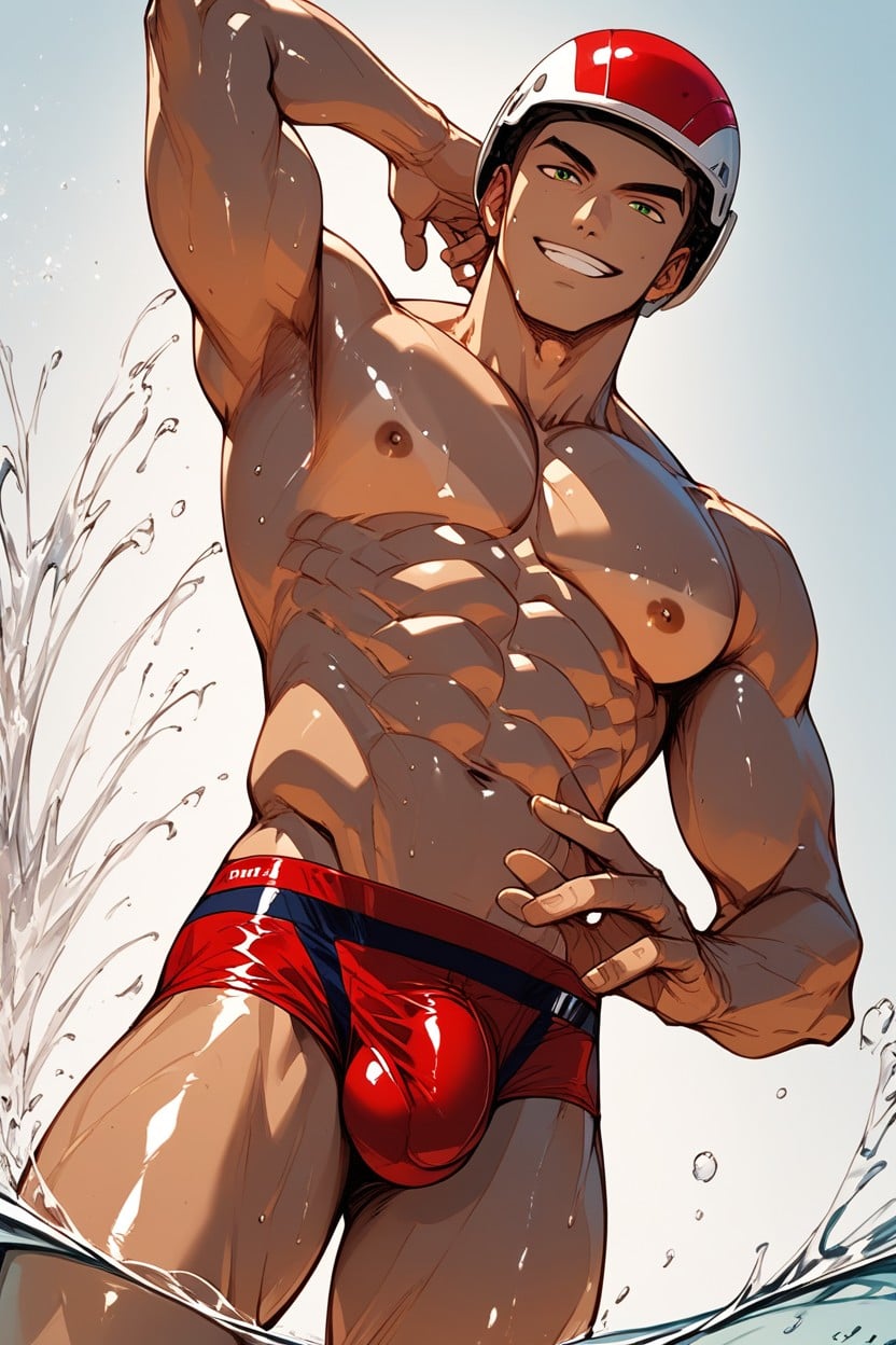 Happy, Jumping In Water, Bottom Up AI Gay Porn