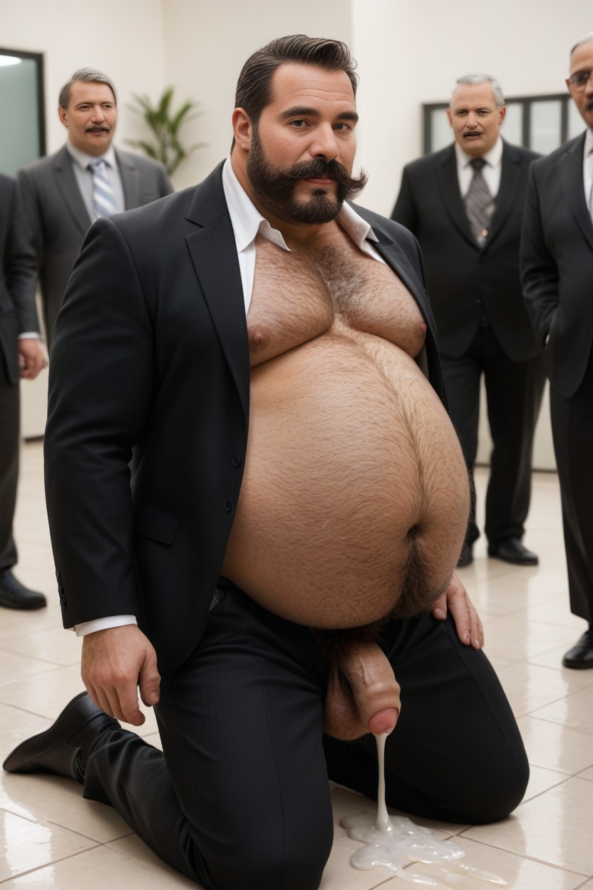 Italian, Dried White Cum Stains All Over Shirt And Pants, Big Belly AI Gay Porn