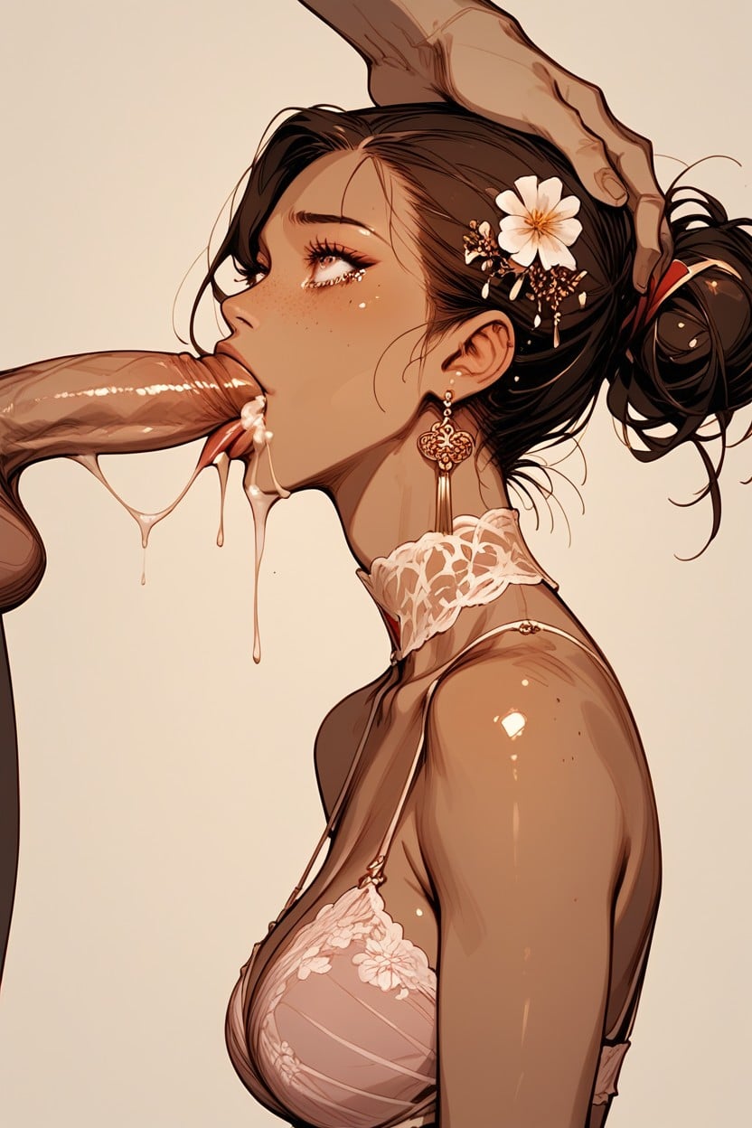 Freckles, Detailed Face, Hand On Head Hentai AI Porn