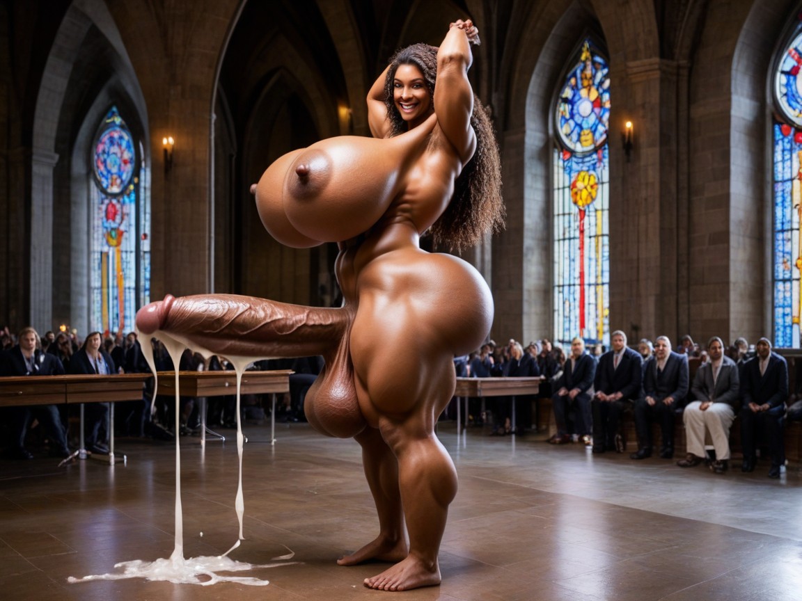 Huge Ass, Many People Around, Standing Shemale AI Porn