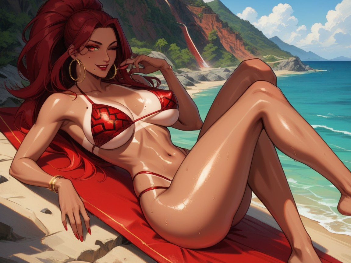 High Color Contrast, Beach Location, Golden Hour Glow Effects Porno latina IA