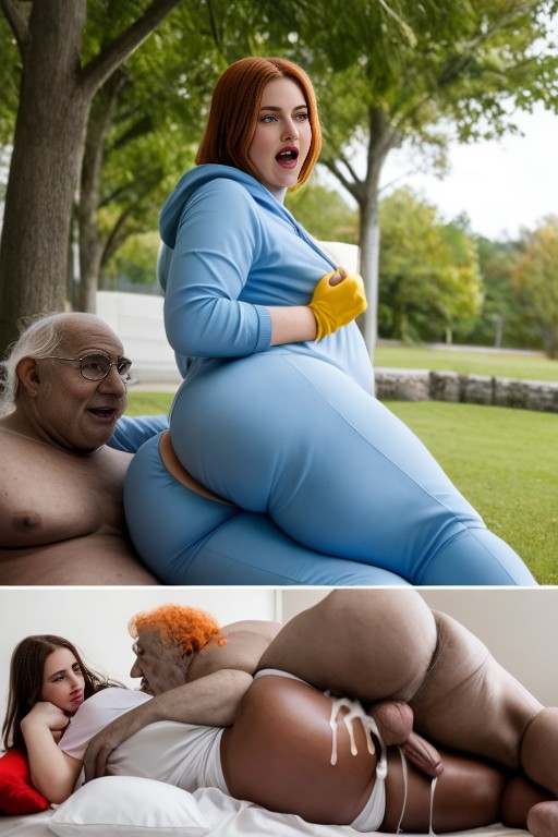 Full Body, Old Fat Zombie Monster And Chubby White Ladyboy Standing In Park, Furios AI Gay Porn
