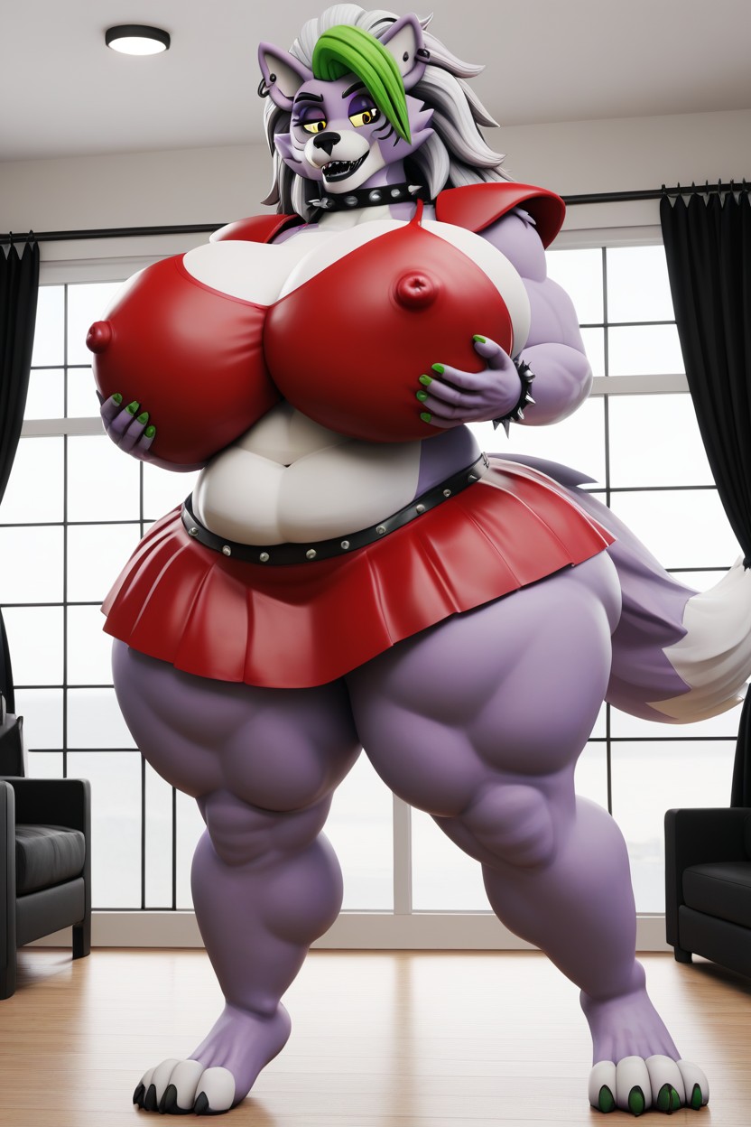 Paws, Green Streaks Of Hair, Breast Expansion Furry AI Porn