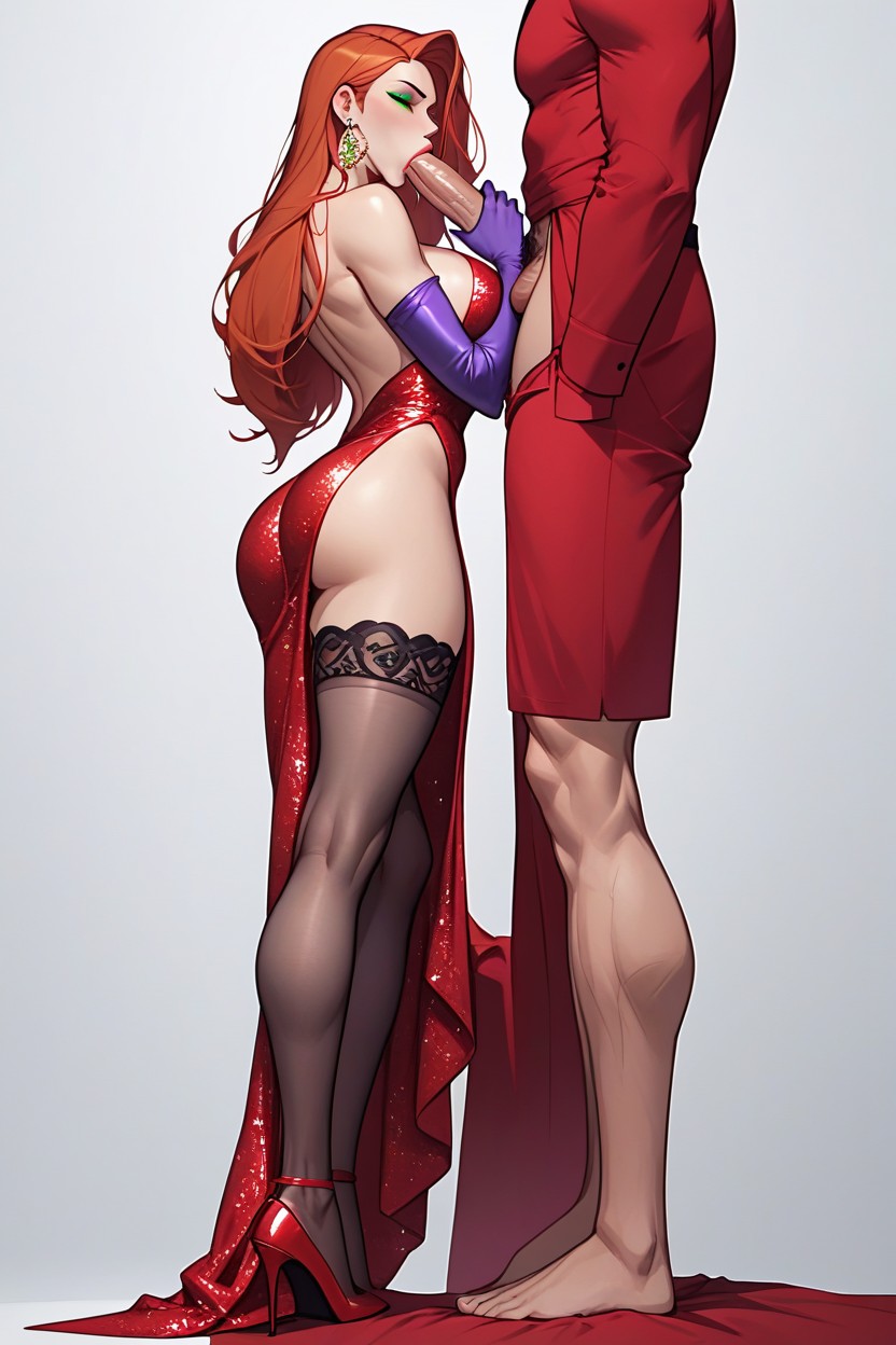 One Man, Wearing Red High Heels, Rear View AI Porn