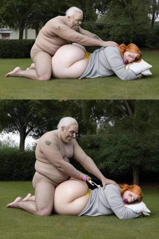 Old Fat Zombie Monster Cum In White Ass, Veiny Cock, Old Fat Zombie Monster And Chubby White Ladyboy Standing In Park AI Gay Porn