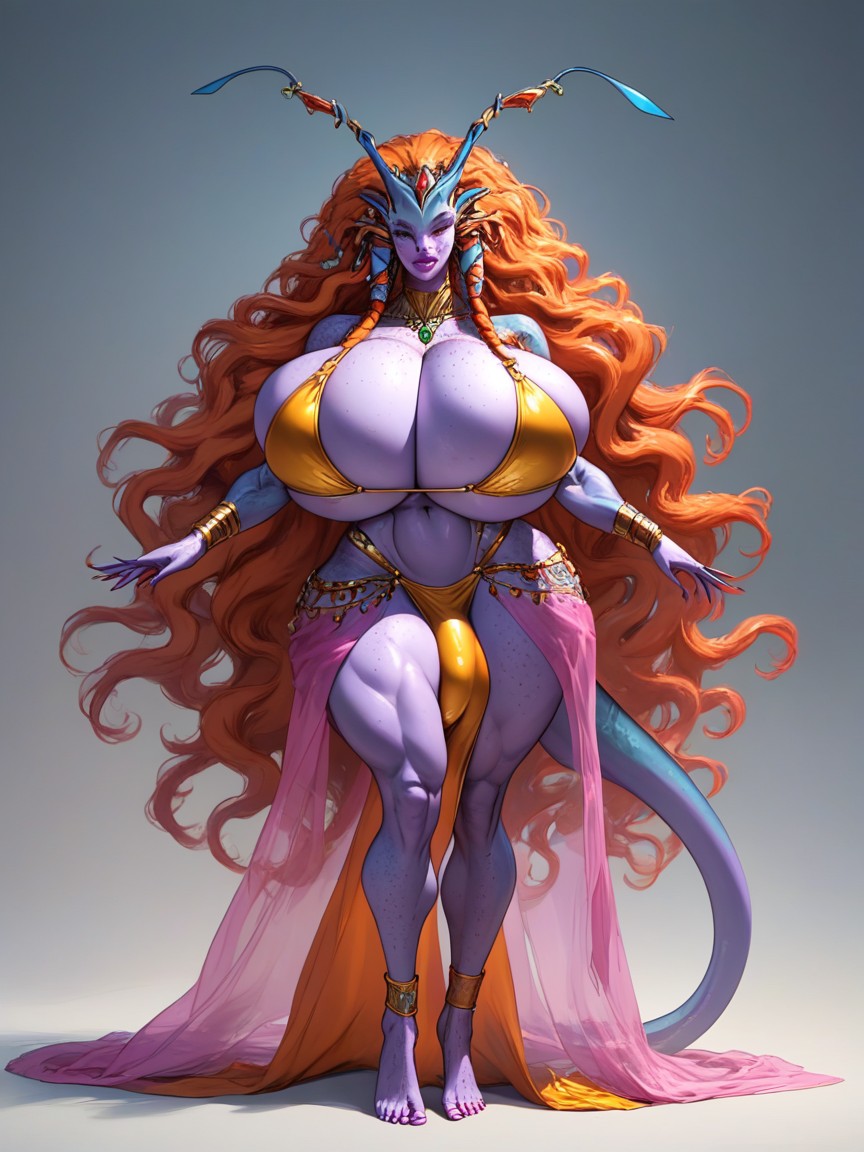 Hair Color Is Orange, Gorgeous Alien, Very Long Volumetric Hair Shemale AI Porn