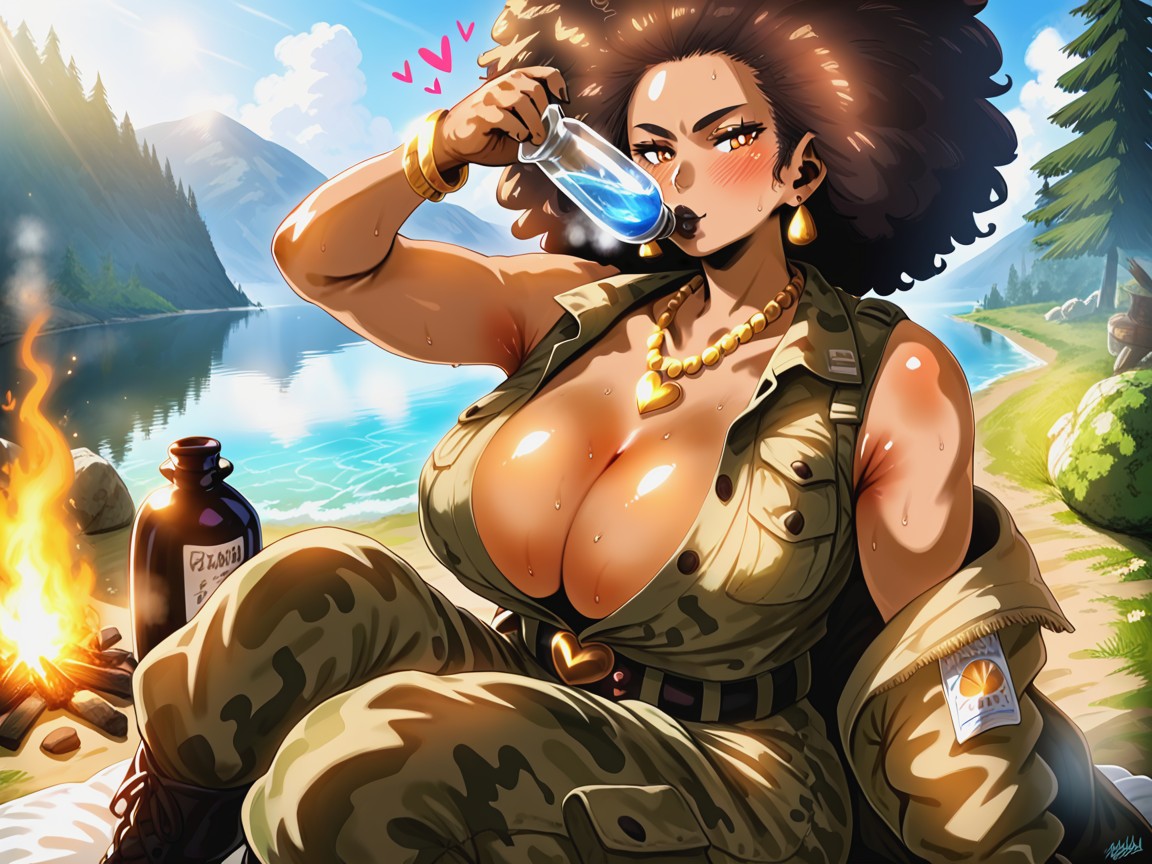 Camouflage Two Piece, Strong Thighs, Afro Hentai AI Porn