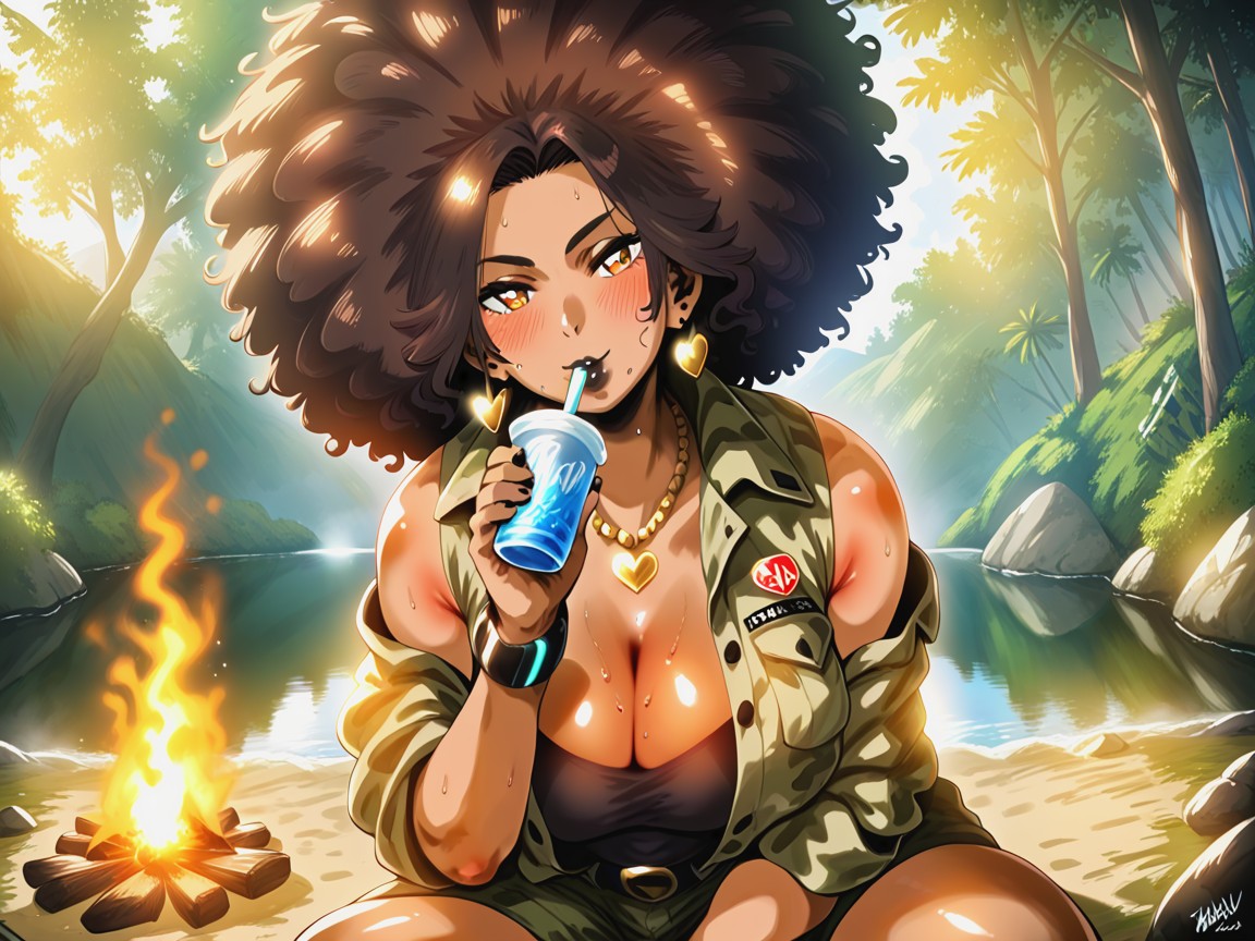 Clothes Ultra Detailed, Woman Drinking, Rounded Ass Hentai AI Porn