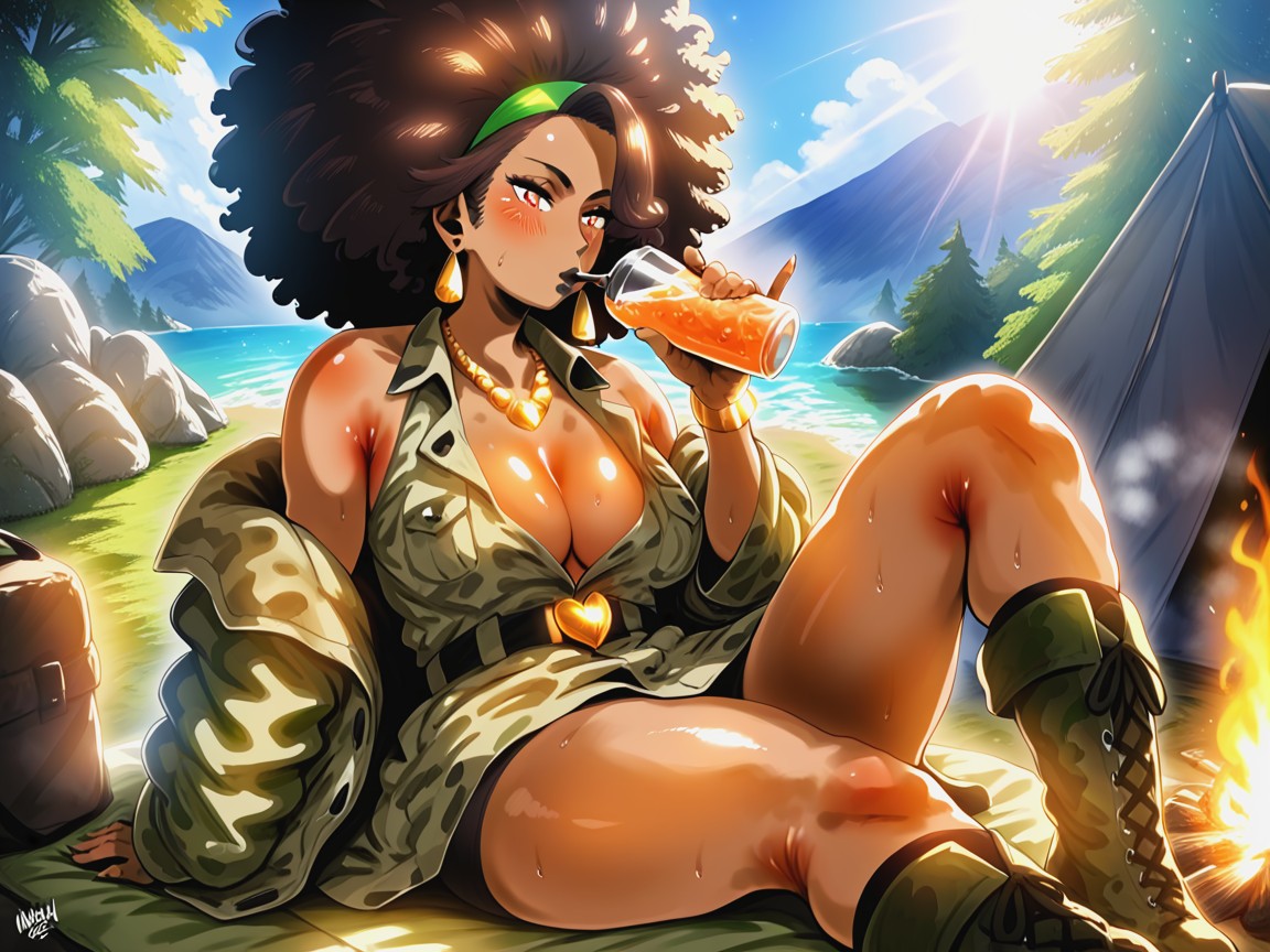 Woman Drinking, Open Clothes, Serious Face Hentai AI Porn