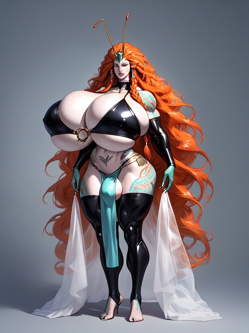 Hair Is Braided, Extremely Muscular, Hair Color Is Orange Shemale AI Porn