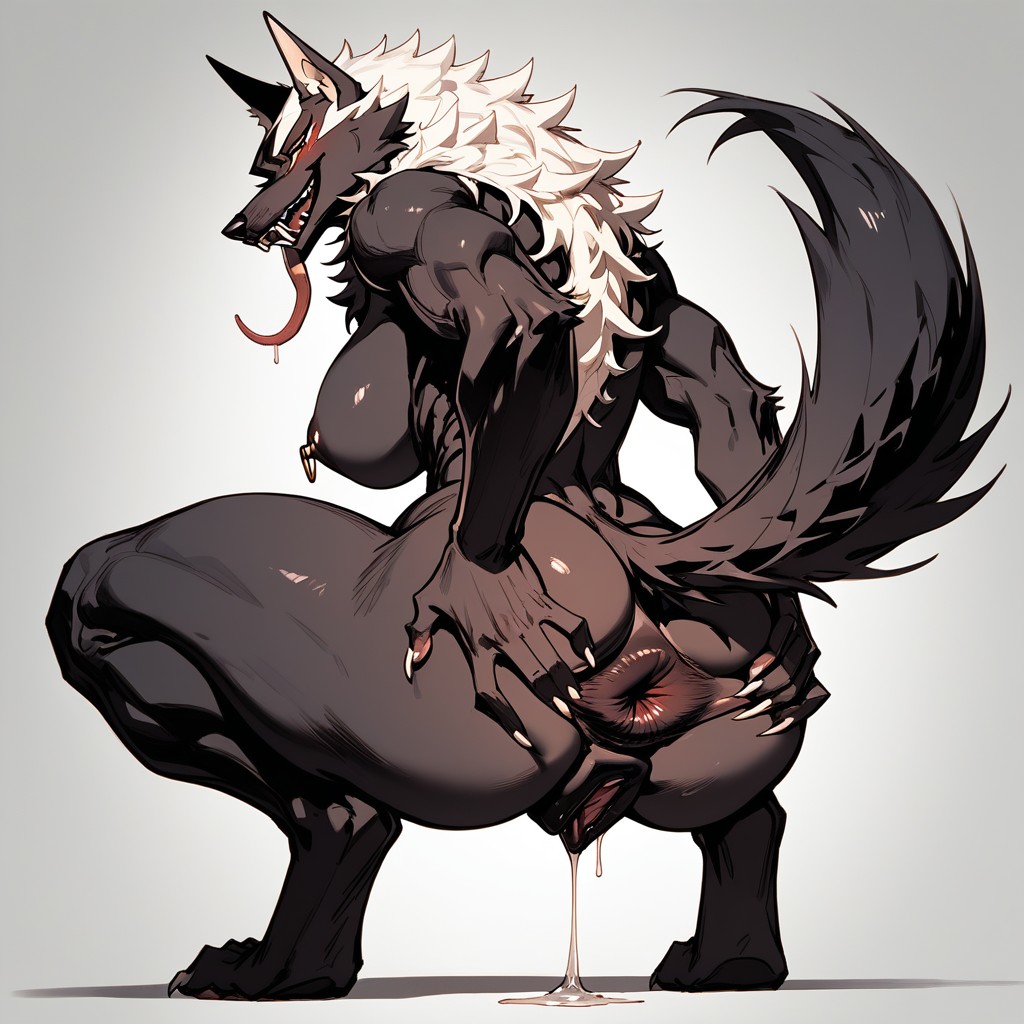 White Irises, Very Fluffy Tail, Naked Furry AI Porn
