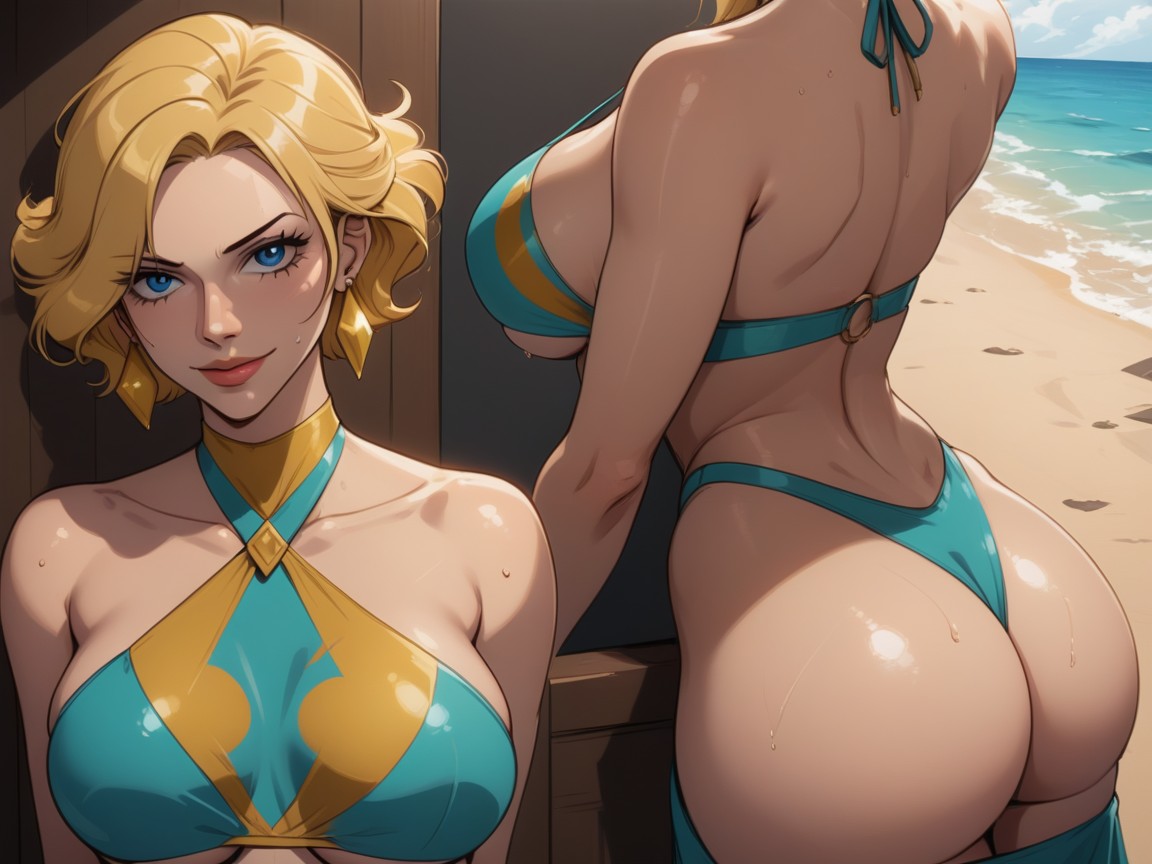 Sloped Shoulders, プラチナ・ブロンド, Golden Hour Glow Effects ラティーナAIエロ