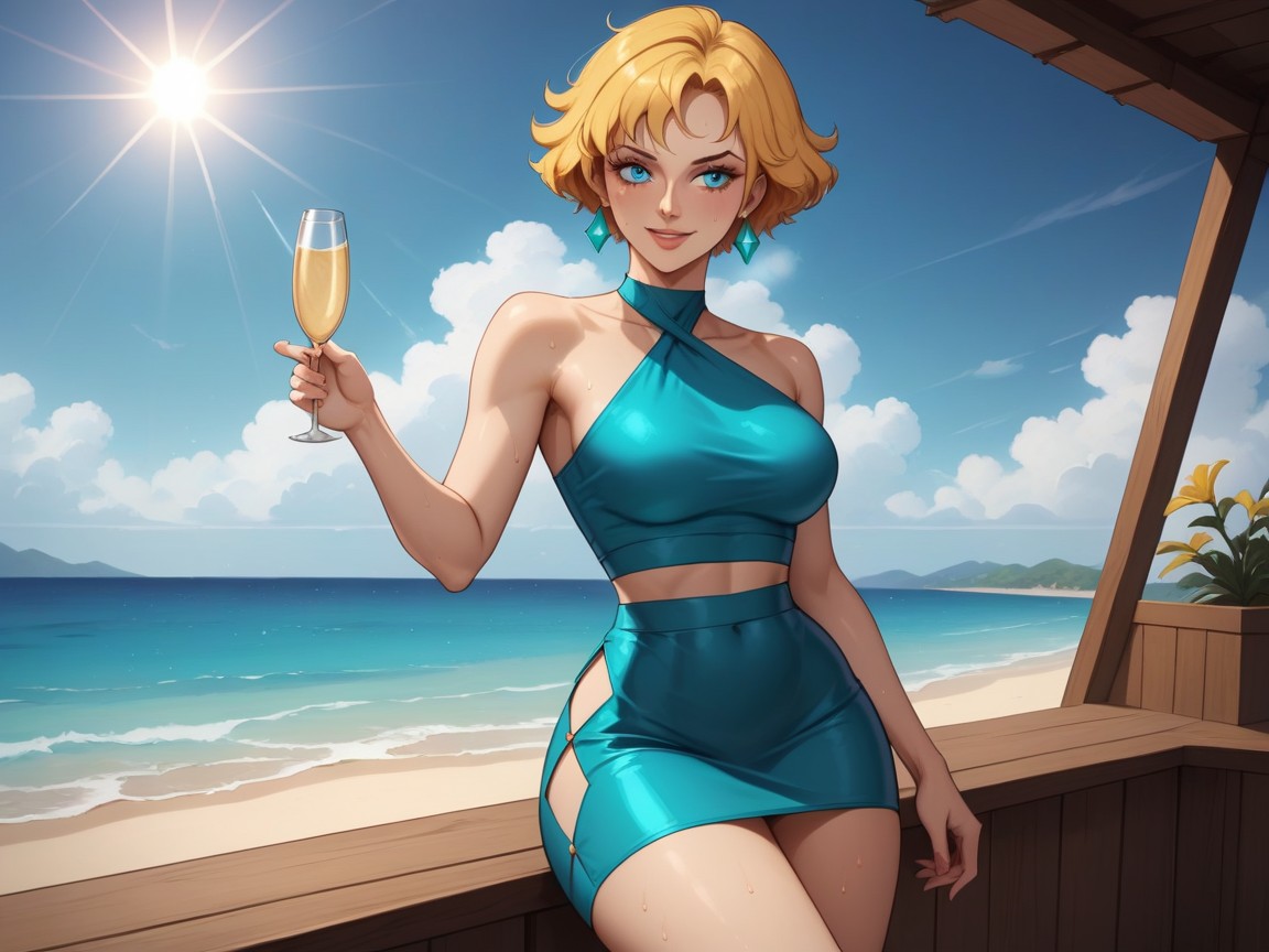 Translucent Pareo Skirt, Rounded High Breasts, Beach Location Hentai AI Porn