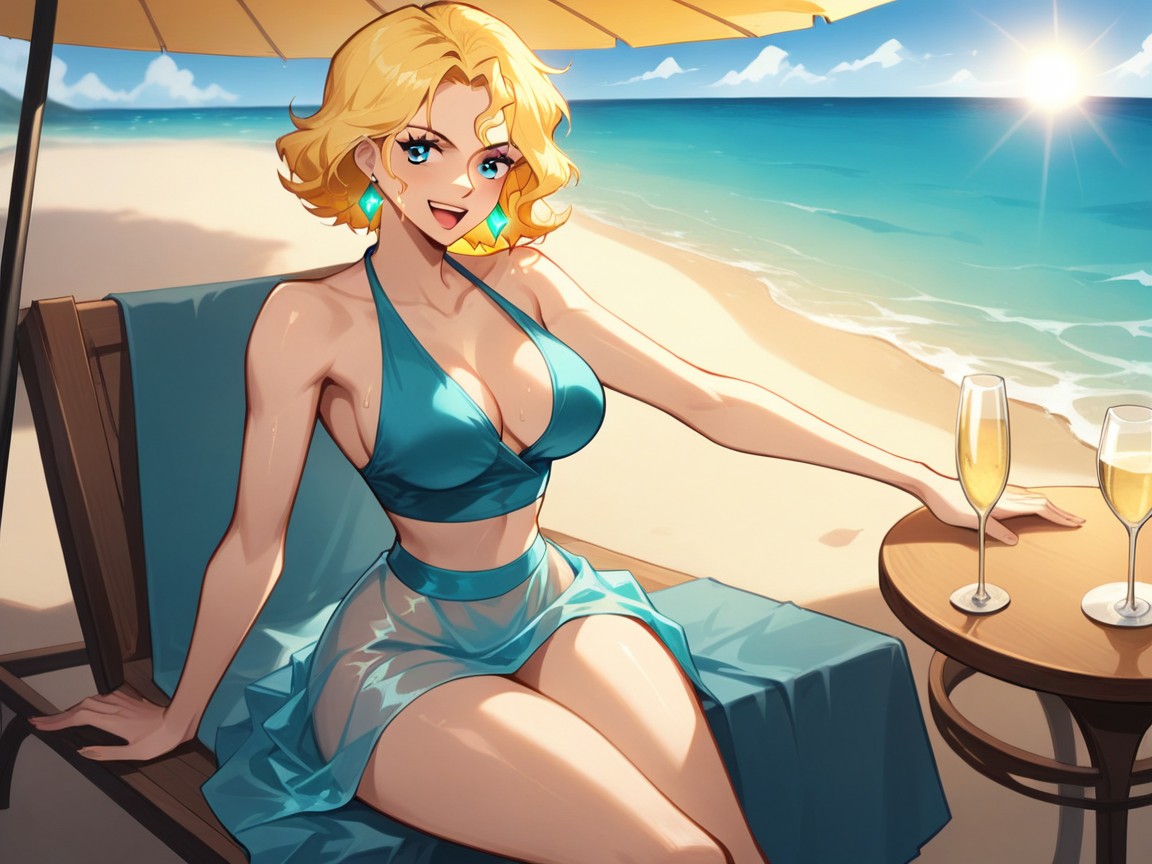 Hourglass Body Type, Champagne In Background, Woman Looking Away AI Porn