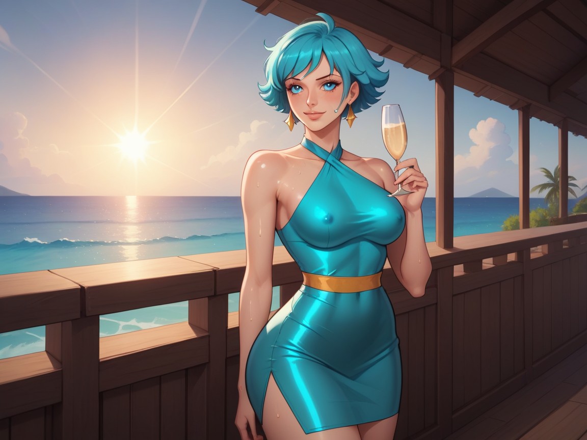 Pixie Cut, Woman Looking Away, Areolae Peek Hentai AI Porn