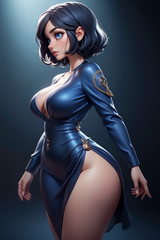 Large Breasts, Very Thick Thighs, Black Hair Bob Hentai AI Porn