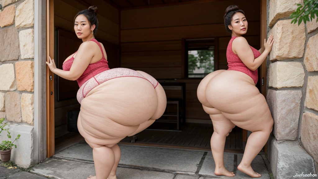Tan Lines, Huge Fake Bimbo Booty, Ass Stuck In Wall AI Porn