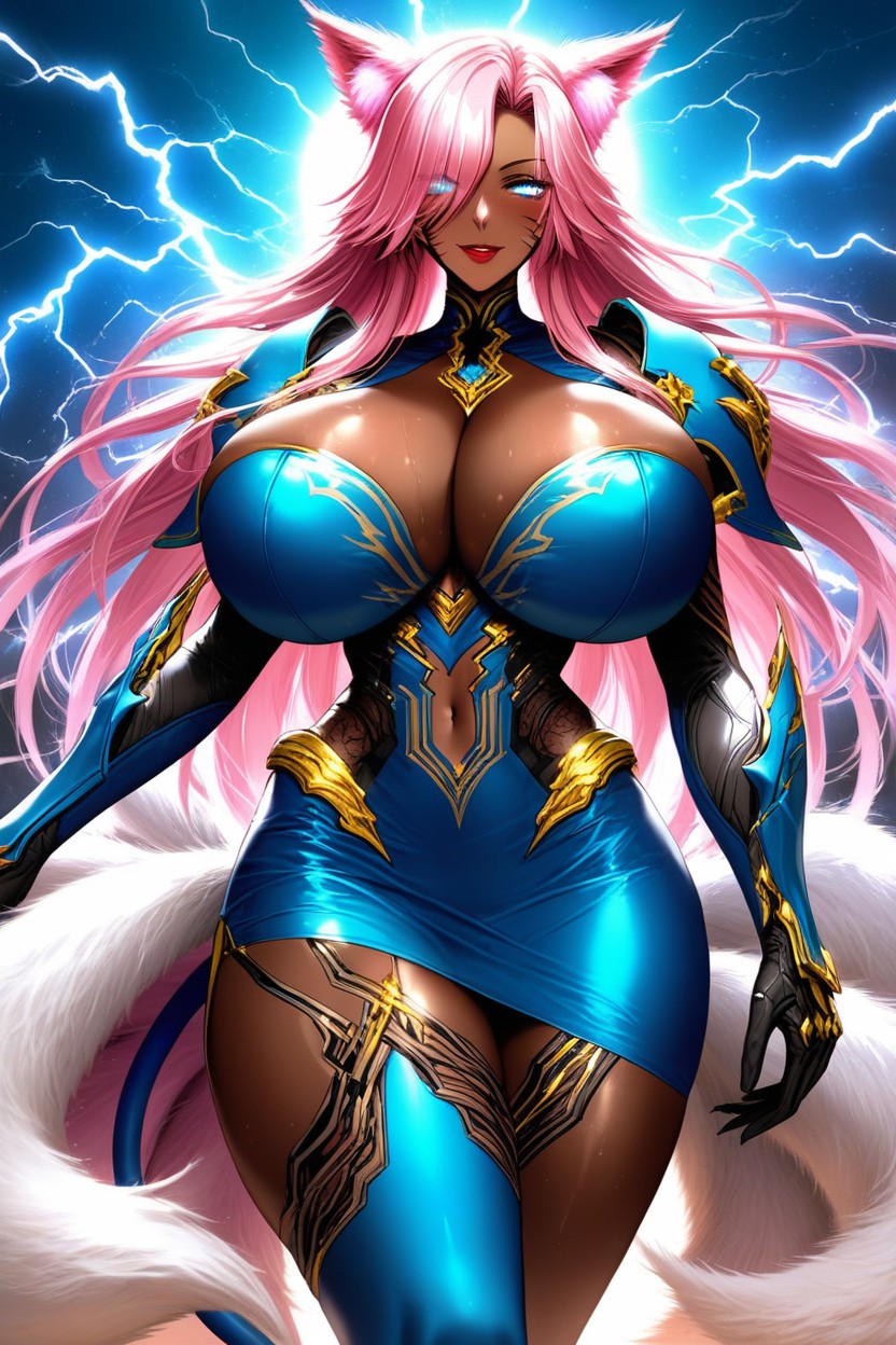 "ahri From Project L" Cosplay, Absurdly Enormous Breasts, Smile Hentai AI Porn