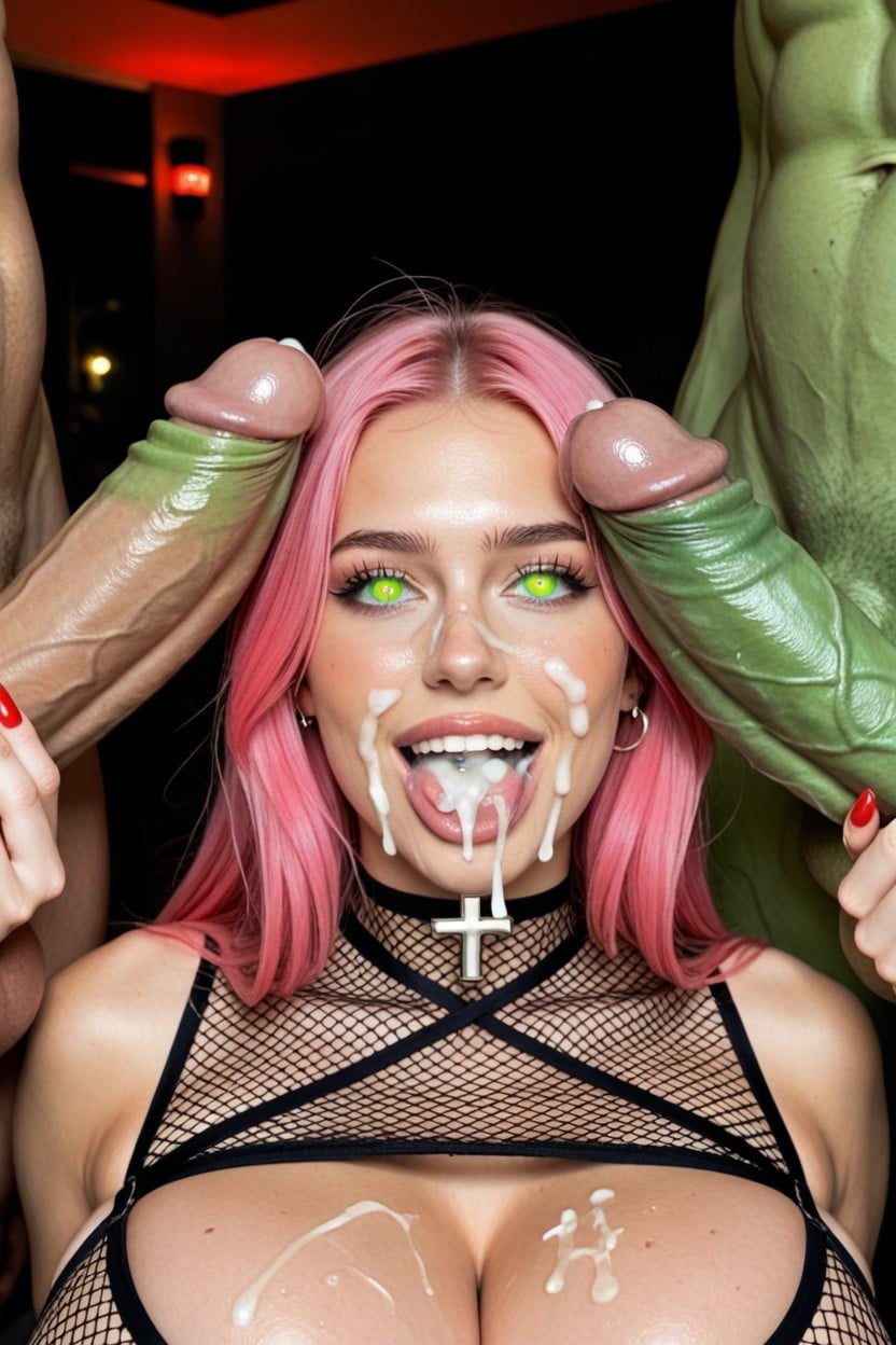 Wearing Fishnet Catsuit, Body Drenched In Cum, Smirk Shemale AI Porn