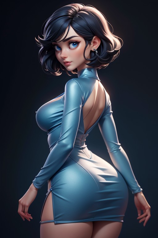 Rear View Of Massive Ass, Sexy Serious Expression, Thighs Fully Exposed Hentai AI Porn