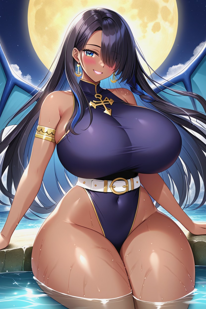 Huge Gold Belt, Hair Covering One Eye, Dark Brown Skin Furry AI Porn