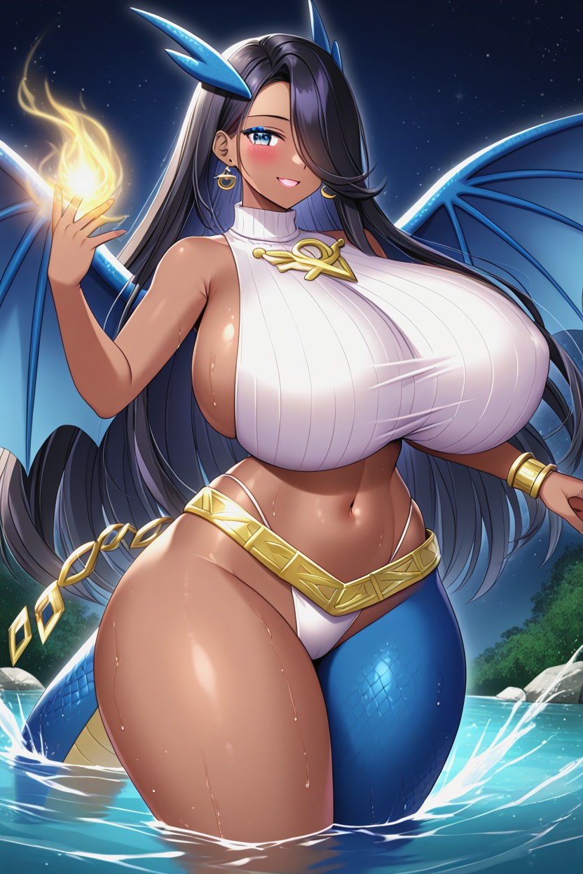 Blue Dragon Scales, River, Wide Hips Furry AI Porn
