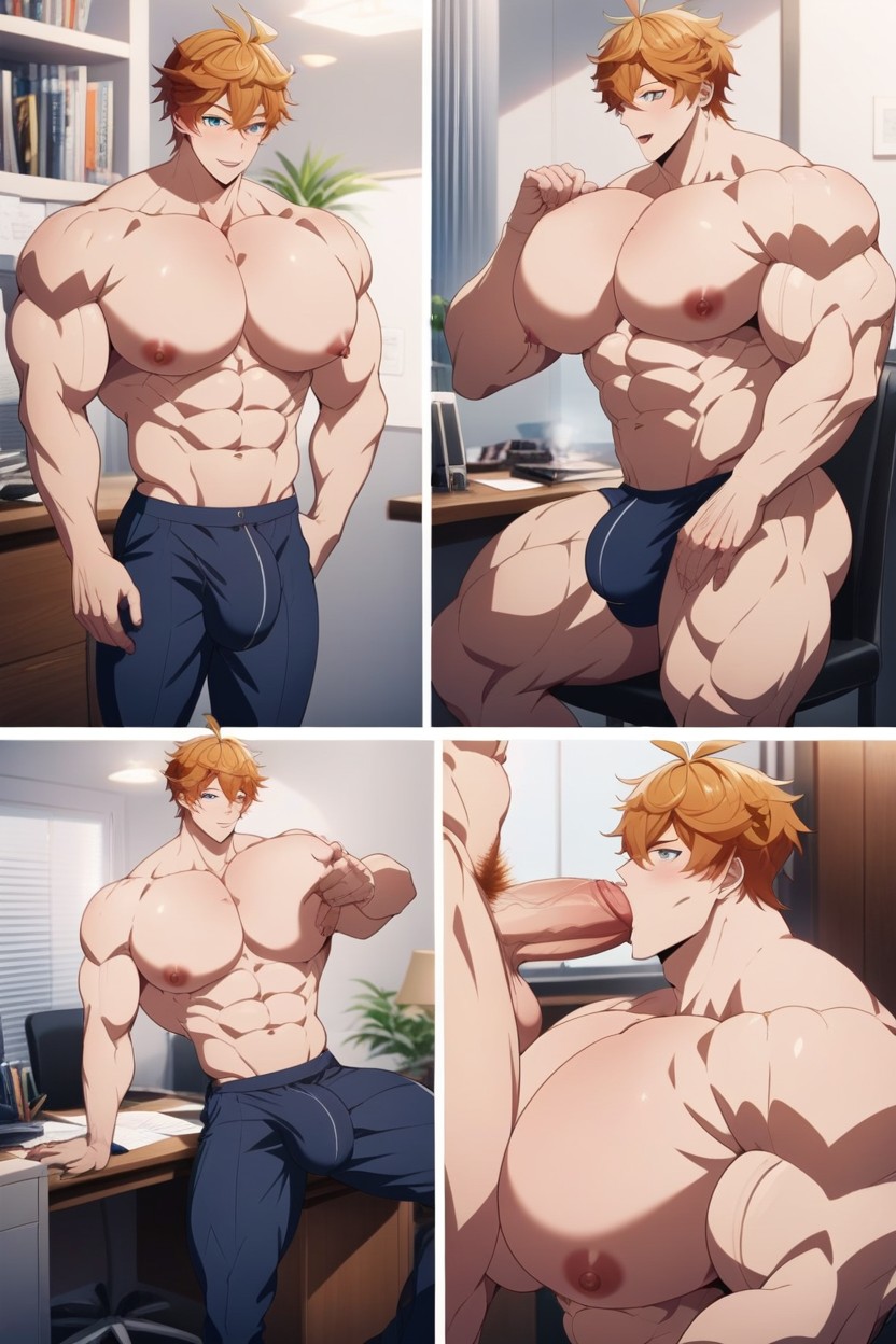 Massive Bulge, Ginger Hair, 2 Personas Porno gay IA