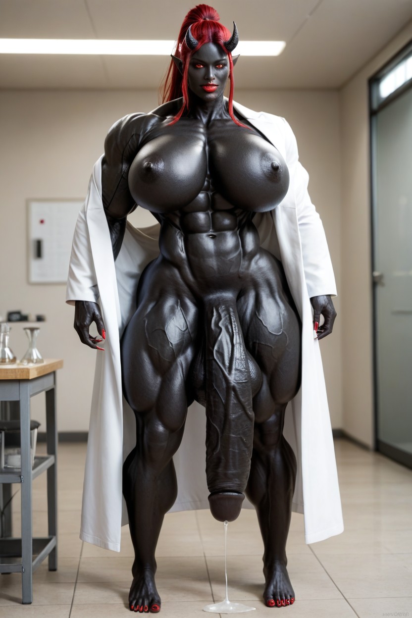 Red Eyes, Gigantic Muscle Delts, Gigantic Muscle Trapez Shemale AI Porn