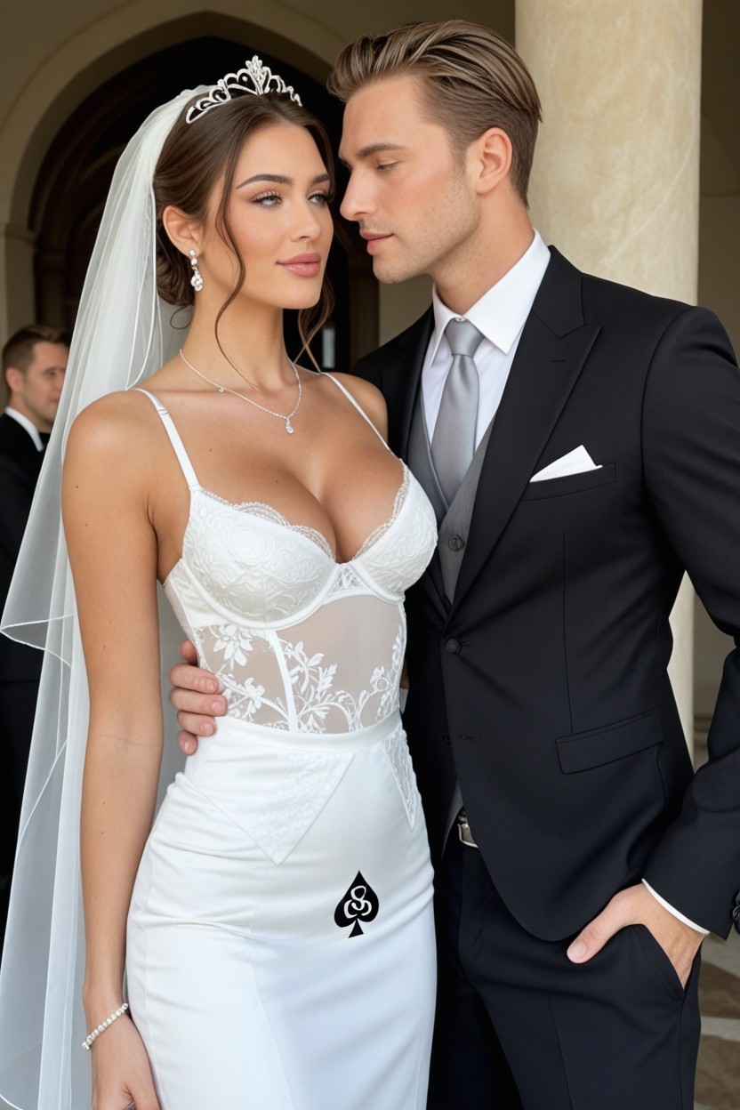 Rendered With Hyper Realistic Texture, No Heads Visible Of A Bride, Ultra Realistic Digital Artwork Of A Cuckold Wedding AIポルノ