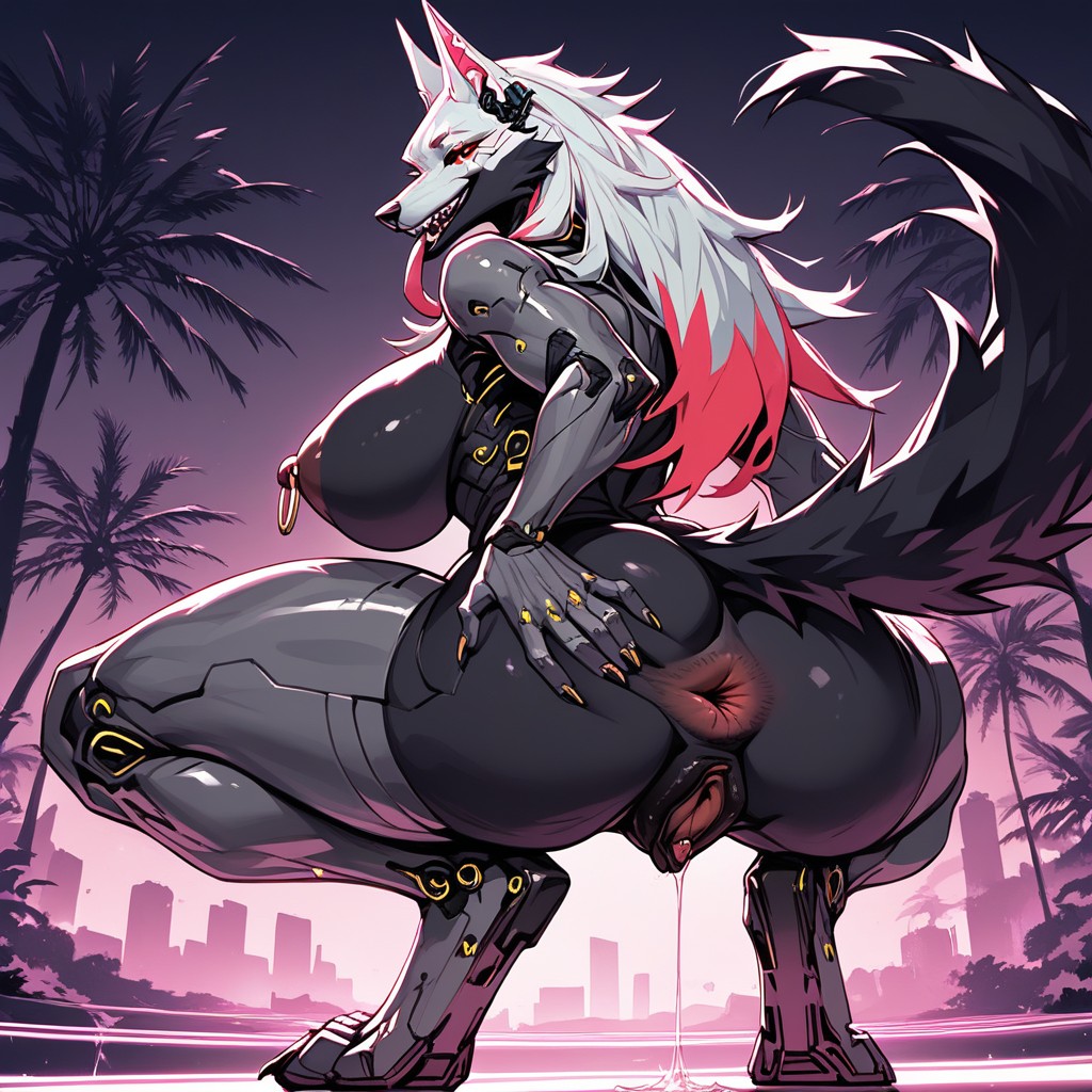 Huge Clitoris, Clawed Paws, Cyberpunk City Furry AI Porn