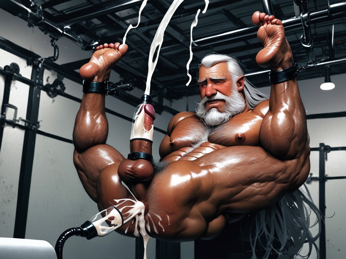 Long Hair, Grey Beard, Show Fucking Machine Entering Asshole AI Gay Porn