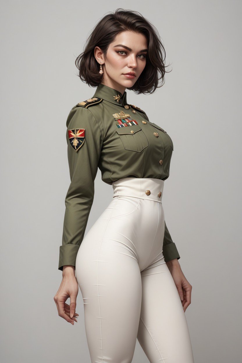 Small Ass, Green Military Uniform, White Tight Pants AI Porn