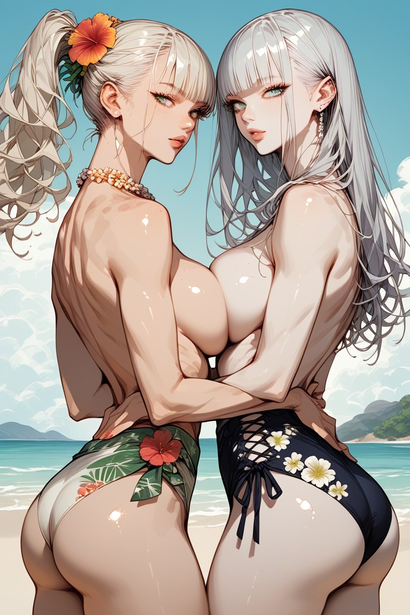 Aloha Raffia Hawaiian Skirt, Thick Lips, Freckles Hentai AI Porn