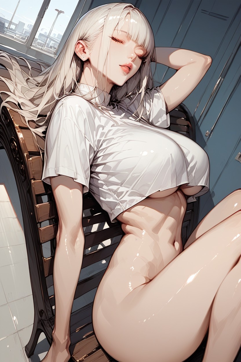 Red Loose Crop Top, Beautiful, Long Hair Hentai AI Porn