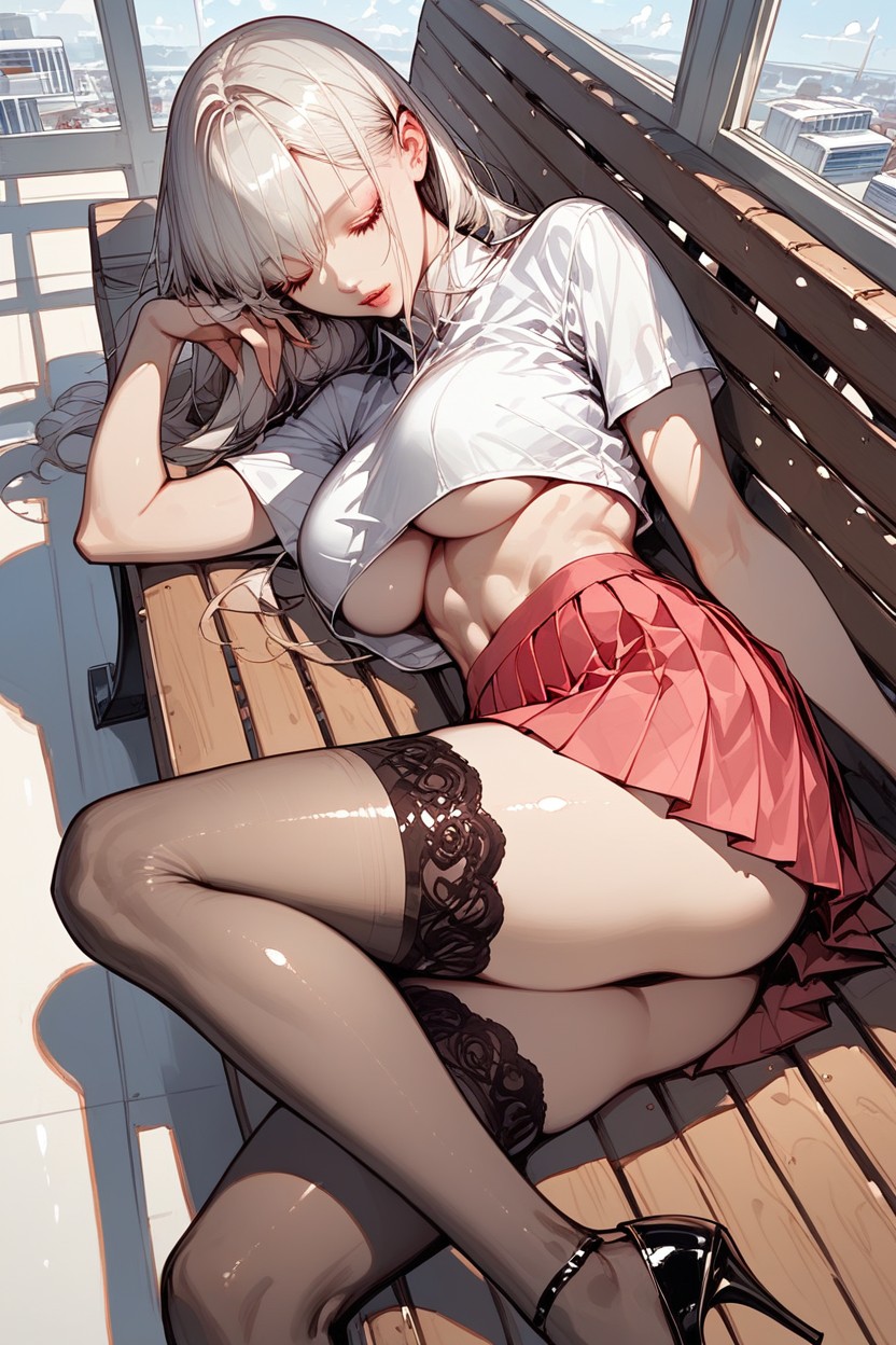 Fit, Pleated Skirt, Inside Airport Hentai AI Porn