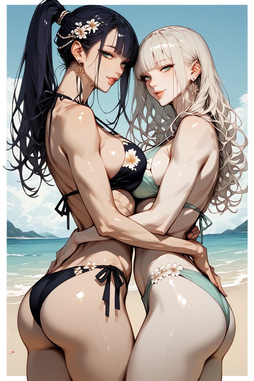 Rounded Ass, Bikini Top, Long Hair Hentai AI Porn