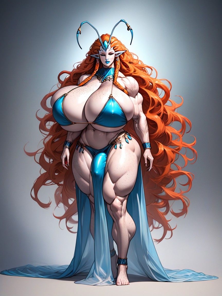 Hyper Bimbo, Hair Color Is Orange, Wearing Latex Bikini Top Shemale AI Porn