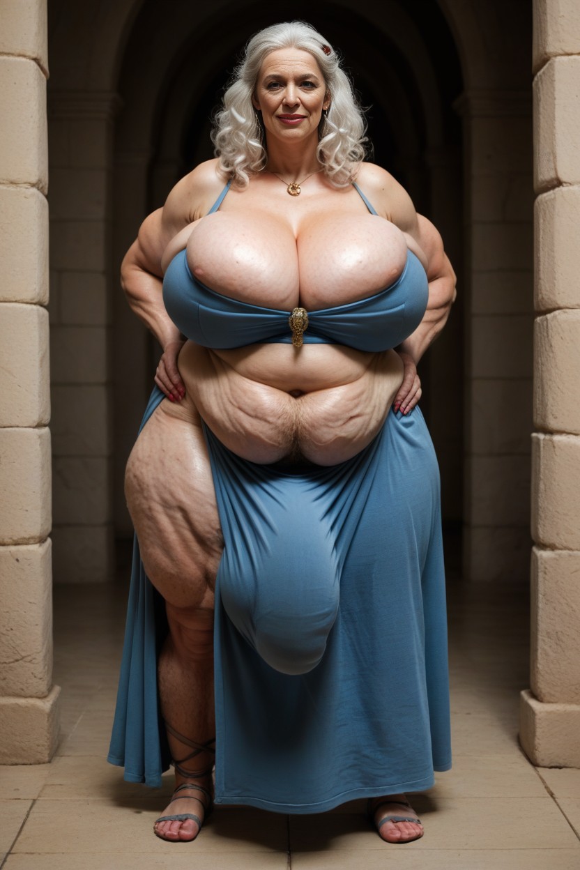 60+, Extremely Wide Hips, Huge Obese Belly AIポルノ