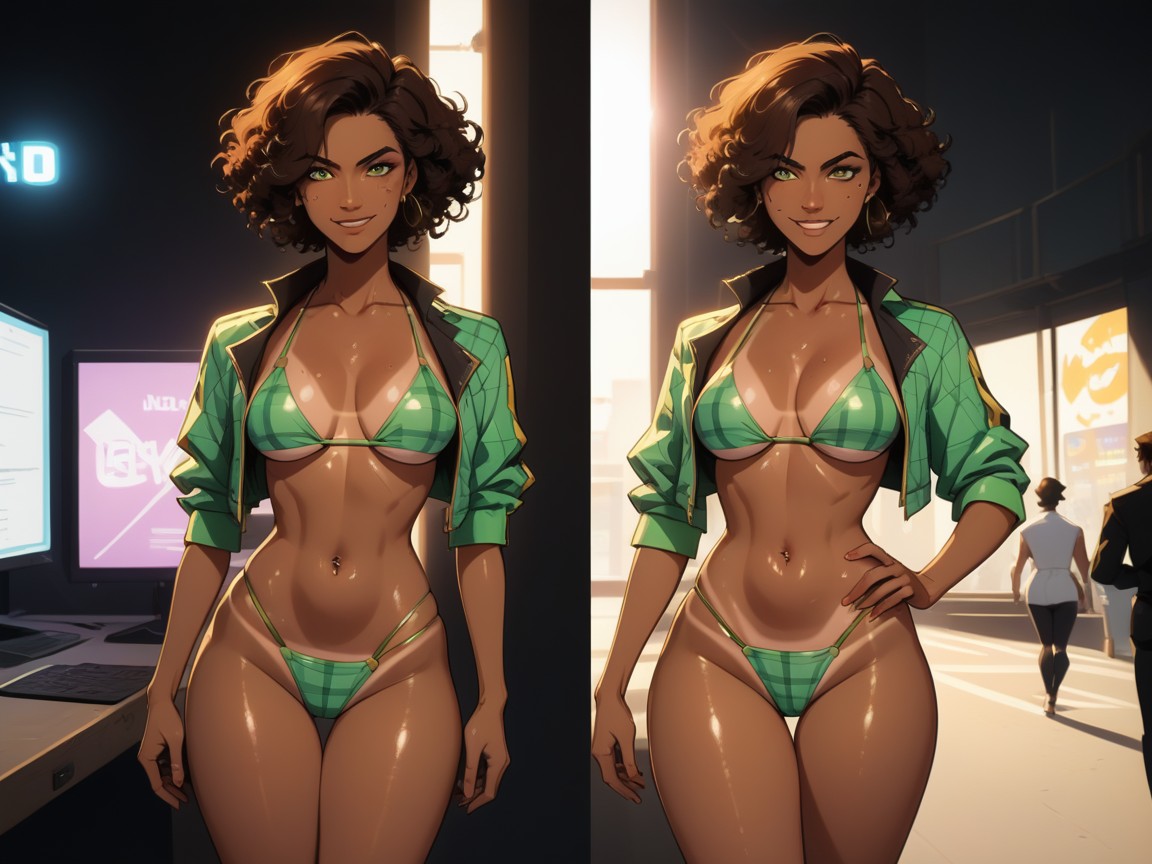 Squared Shoulders, Sunny, Curly Latina AI Porn