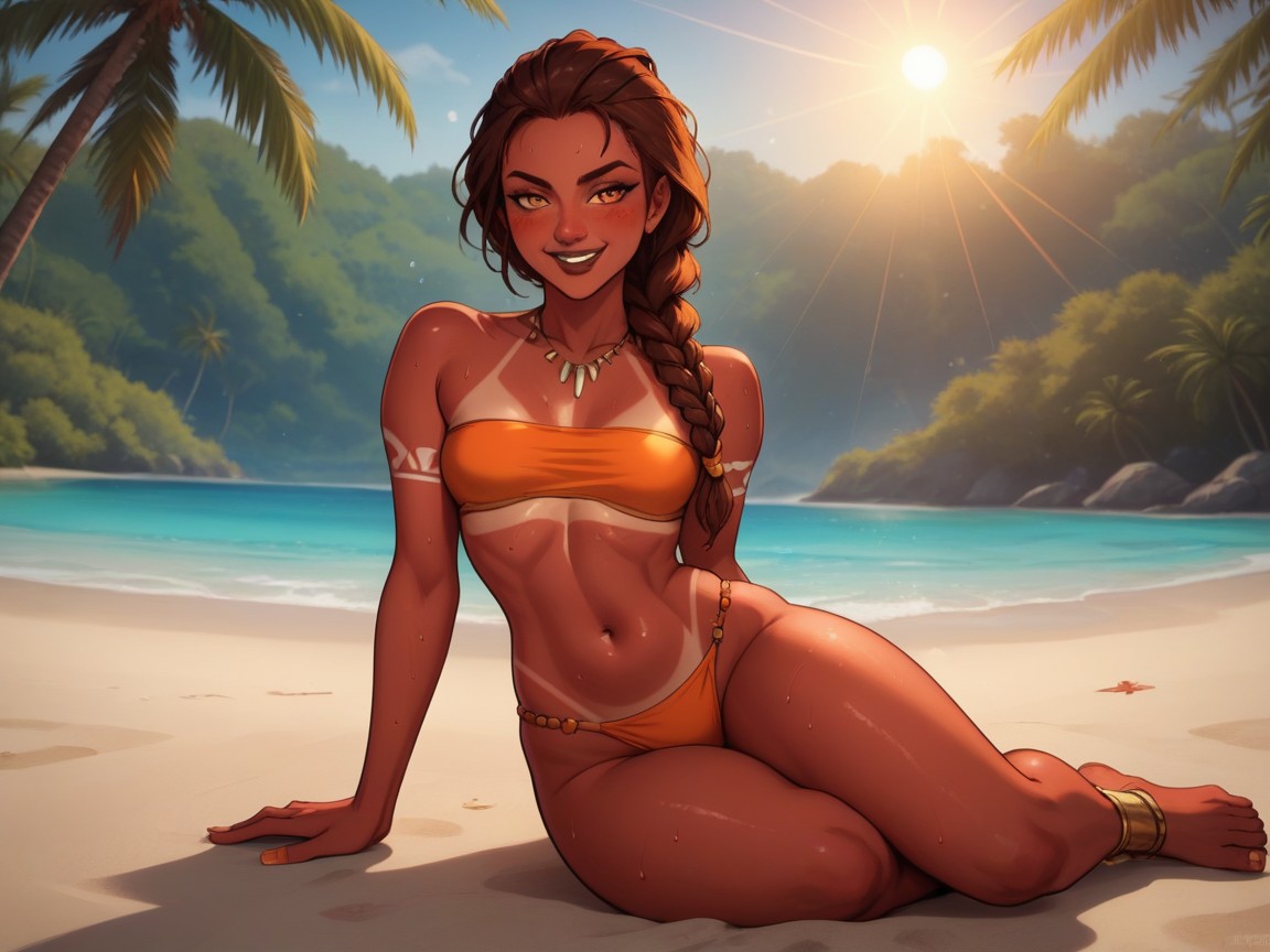 Low Torso Height, Rounded Hips, Copper Red Skin Hentai AI Porn